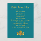 Reiki Principles Blauwgroen/Gold Lotus Briefkaart (Voorkant)