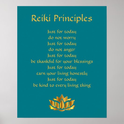Reiki Principles Blauwgroen/Gold Lotus Poster (Voorkant)