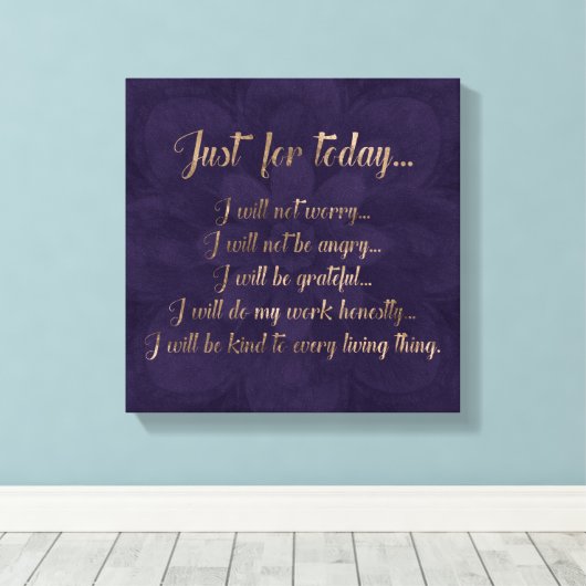 Reiki Principles- Goud op paarse lotus Canvas Afdruk (Insitu (Houten vloer))