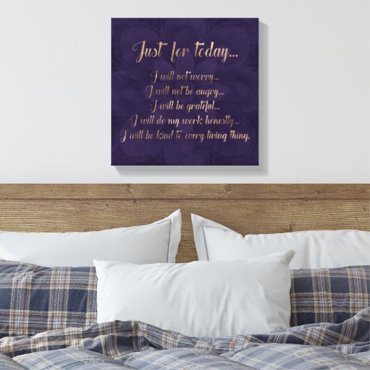 Reiki Principles- Goud op paarse lotus Canvas Afdruk (Insitu (Slaapkamer))