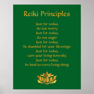 Reiki Principles Green en Gold Lotus Poster