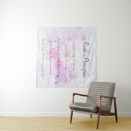 Reiki Principles Roze Bloesem ontwerp Wandkleed (In Situ (horizontaal))