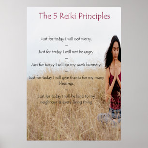 Reiki Principles with Meditating Woman Poster