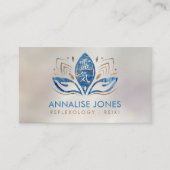 Reiki symbool en handen in Lotus Blue Marble Visitekaartje (Voorkant)