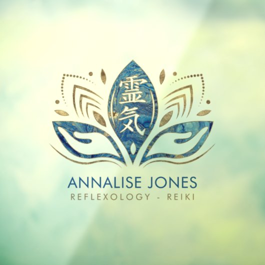 Reiki symbool en handen in Lotus Blue Raamsticker (Vel 3)