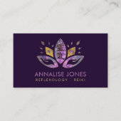 Reiki symbool en handen in Lotus Fluorite en Gold Visitekaartje (Voorkant)