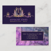 Reiki symbool en handen in Lotus Fluorite en Gold Visitekaartje (Voorkant / Achterkant)