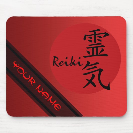 REIKI Symbool rood zwart + jouw naam & afbeelding Muismat (Voorkant)
