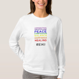 Reiki T-shirt met kleuren van de 7 chakra's.