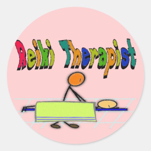 Reiki Therapeut—Stick People Design—Waterverf Ronde Sticker (Voorkant)
