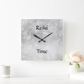 Reiki Time Silver Sparkle Vierkante Klok (Huis)
