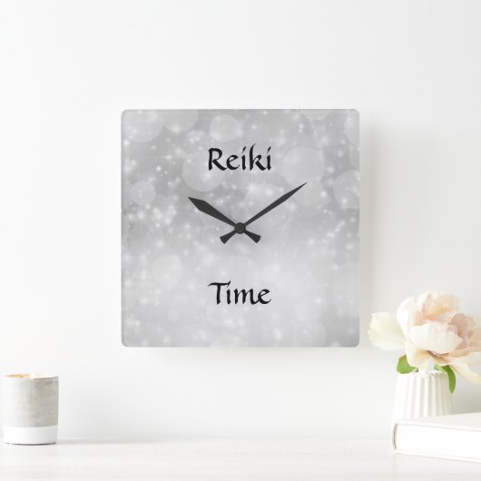 Reiki Time Silver Sparkle Vierkante Klok (Huis)