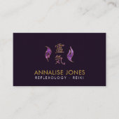 Reiki Verdichtingssymbool en handen amethist en go Visitekaartje (Voorkant)