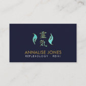 Reiki Verdichtingssymbool en handen op blauwgroen  Visitekaartje (Voorkant)