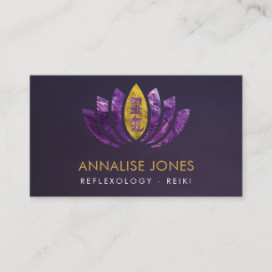 Reiki Verwarmende Symbolen Amethyst Gold op Lotus Visitekaartje