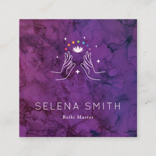 Reiki Visitekaartje Square ontwerp met chakra's (Voorkant)