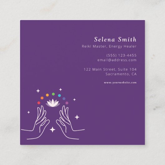 Reiki Visitekaartje Square ontwerp met chakra's (Achterkant)