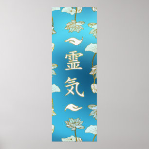 Reiki waarmee handensymbolen met lotus worden verh poster