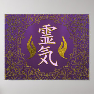 Reiki waarmee handensymbolen met lotus worden verh poster