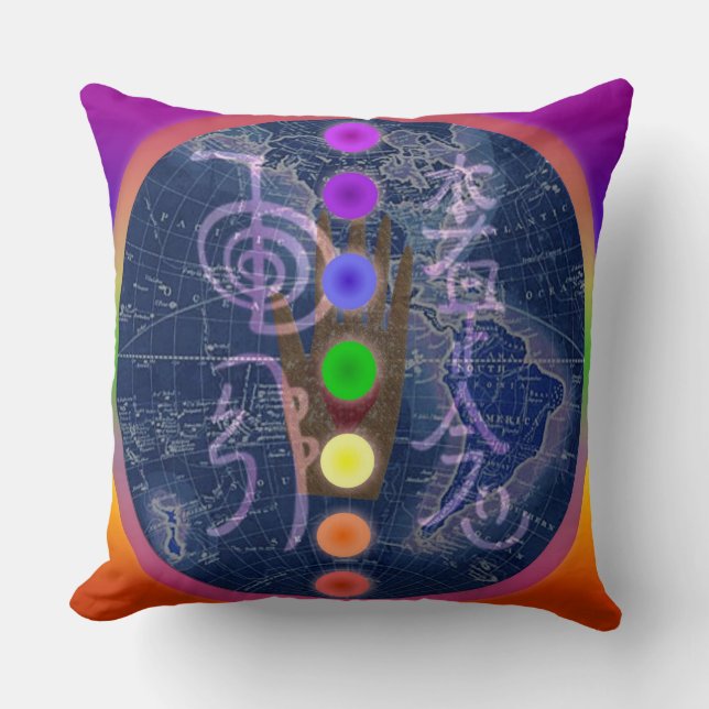 Reiki Wereldbol Chakra Pillow Kussen (Voorkant)