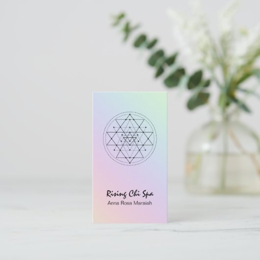 ** Reiki Yoga Regenboog Heilige Geometrie Pastel Visitekaartje (Staand voorkant)