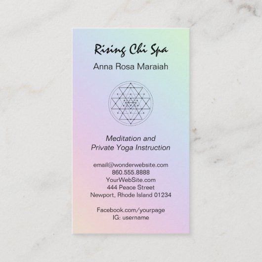 ** Reiki Yoga Regenboog Heilige Geometrie Pastel Visitekaartje (Achterkant)