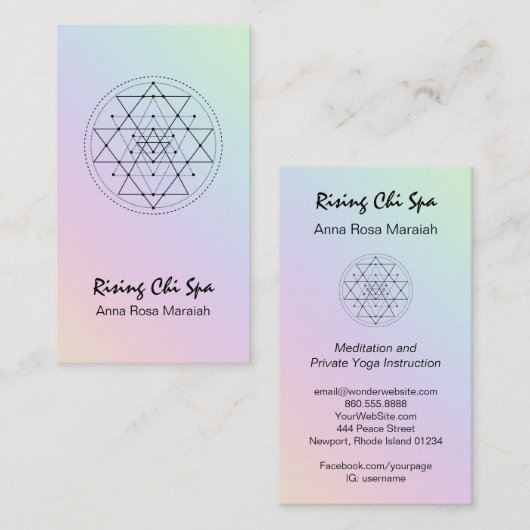 ** Reiki Yoga Regenboog Heilige Geometrie Pastel Visitekaartje (Voorkant / Achterkant)