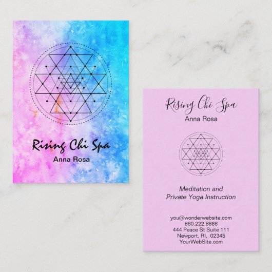 *~* Reiki Yoga Waterverf Geometry Visitekaartje (Voorkant / Achterkant)