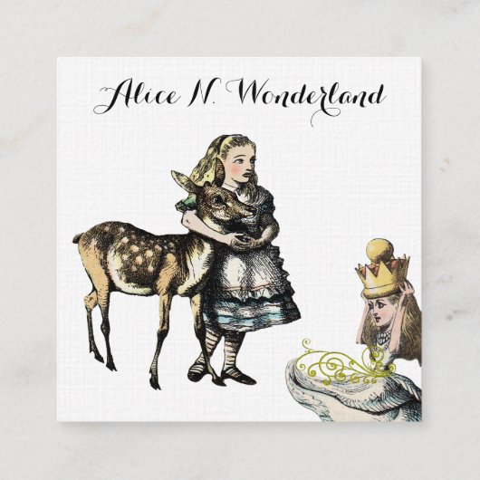 Reilaboration van Alice in Wonderland Vierkante Visitekaartje (Achterkant)