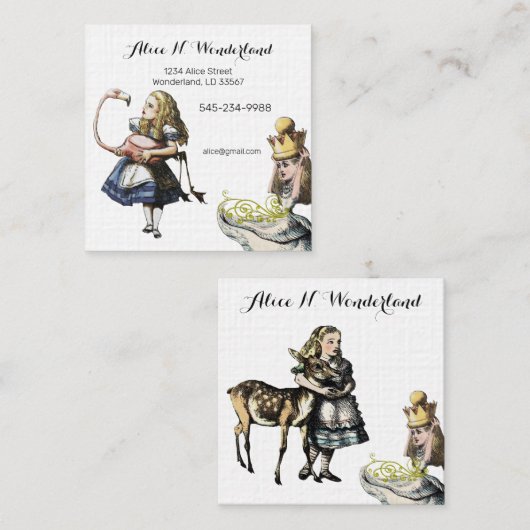 Reilaboration van  Alice in Wonderland Vierkante Visitekaartje (Voorkant / Achterkant)