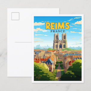 Reims Frankrijk vintage reisillustratie Briefkaart