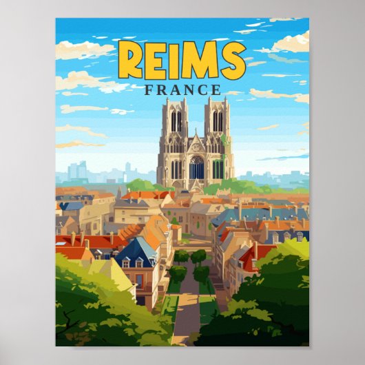 Reims Frankrijk vintage reisillustratie Poster (Voorkant)