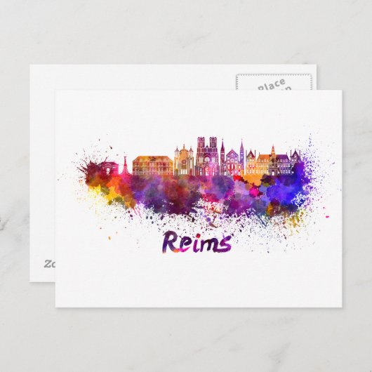Reims skyline in waterverf briefkaart (Voorkant / Achterkant)