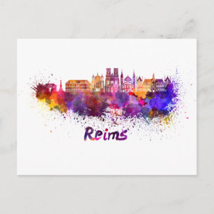 Reims skyline in waterverf briefkaart