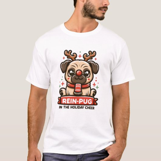 Rein pug in de feestvreugde t-shirt (Voorkant)