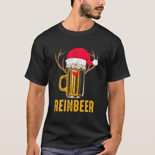 Reinbeer Santa Claus renindeer Drink Beer Funny T-shirt (Voorkant)
