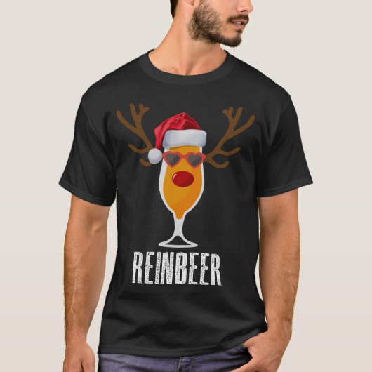 Reinbeer Santa's Pet Rendier Bierglas Kerstmis T-shirt (Voorkant)