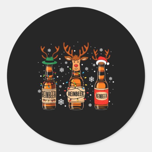 Reinbeers Funny Reindeer Beer Christmas Drinking X Ronde Sticker (Voorkant)