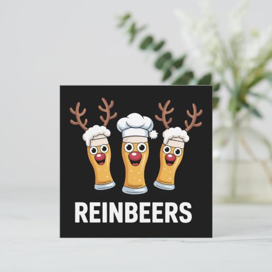 Reinbeers Grappige Rendier Bier Kerst Drinken  Feestdagenkaart (Staand voorkant)