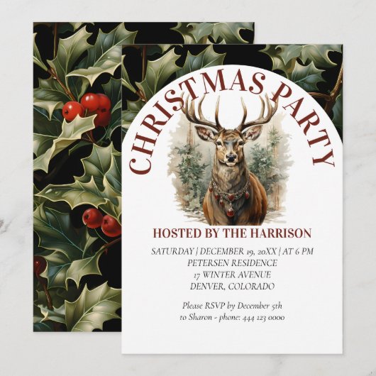 Reindear Retro Classic Schattigee Waterverf Kerst Kaart (Voorkant / Achterkant)