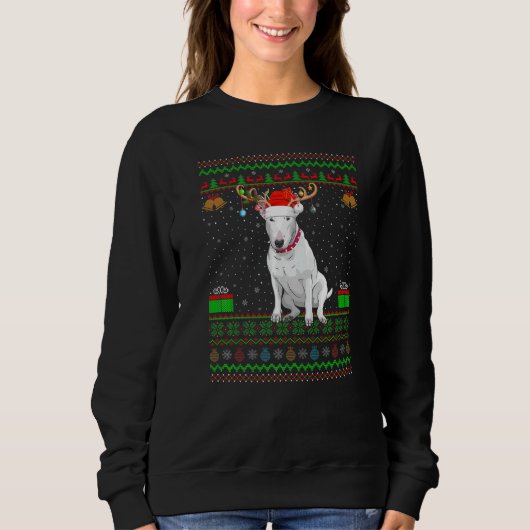 Reindebaard Santa Hat Matching Ugly Bull Terrier D Trui (Voorkant)