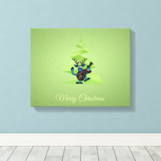 Reindedardanseringgitaar Merry-kerstboom Canvas Afdruk (Insitu (Houten vloer))