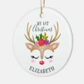 Reindedarfoto Baby 1e kerstfoto Keramisch Ornament (Links)