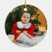 Reindedarfoto Baby 1e kerstfoto Keramisch Ornament (Achterkant)