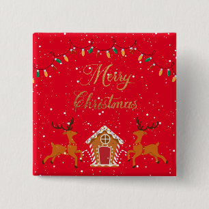 Reindedarhuis en snoep - kerstvakantie vierkante button 5,1 cm