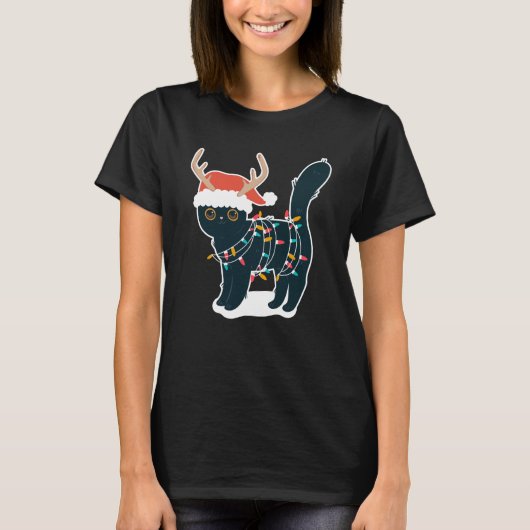 Reindedarkat kerstlampjes Funny T-shirt (Voorkant)