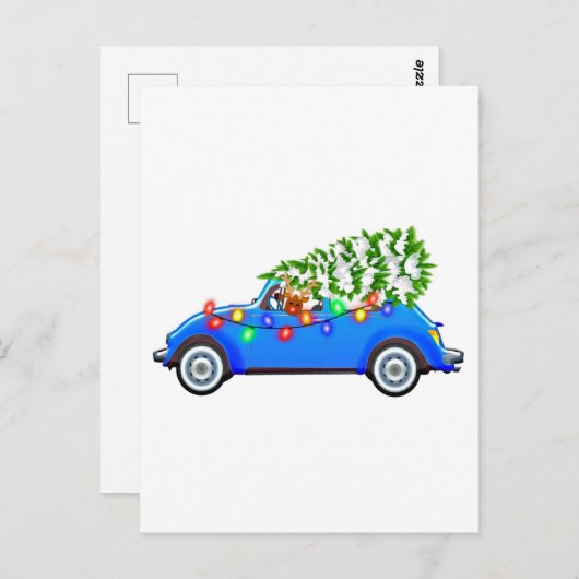 Reindedarm die een kever bestuurt met kerst treeb briefkaart (Voorkant / Achterkant)