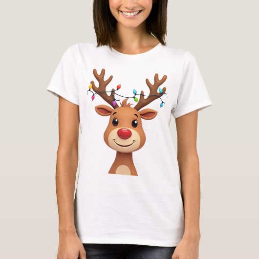 Reindedarm met kerstlampjes t-shirt (Voorkant)