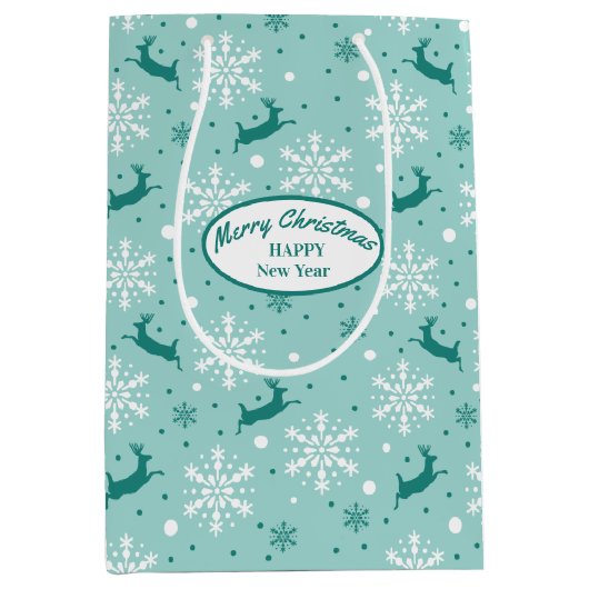 Reindedarm Snowflake Blauwgroen Blauwe Kerstmis Mi Medium Cadeauzakje (Voorkant)