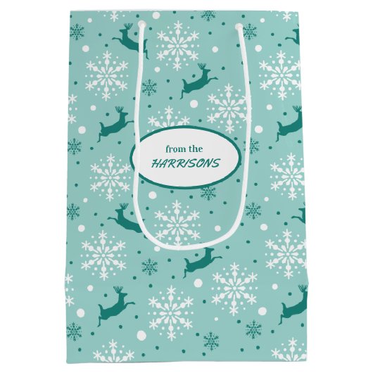 Reindedarm Snowflake Blauwgroen Blauwe Kerstmis Mi Medium Cadeauzakje (Achterkant)